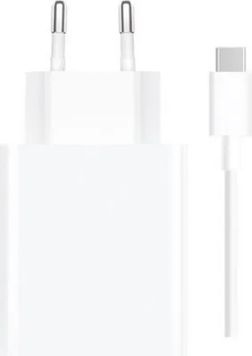 A white Xiaomi 33W USB-A charger with a white USB-C cable.