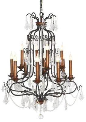 Immagine prodotto di Lampadario barocco Casa Padrino, con veri cristalli di vetro, 12 luci, finitura in ottone, diametro 90 cm, altezza 100 cm