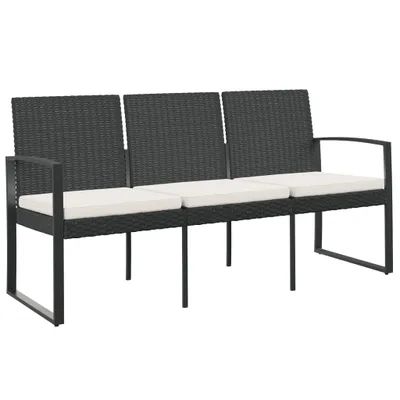 Produktbild von vidaXL Gartenbank 3-Sitzer mit Kissen Schwarz PP-Rattan -  Gartenbänke