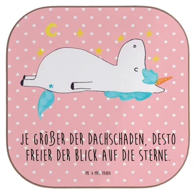 Produktbild von Mr. & Mrs. Panda Untersetzer für Gläser Einhorn Sternenhimmel - Rot Pastell - Geschenk, gläseruntersetzer, Tischschoner, Unicorn, Tischuntersetzer, Sterne, Coaster, Glas