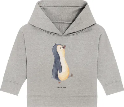 Produktbild von Mr. & Mrs. Panda Organic Baby Hoodie Pinguin marschieren 12. - 18. Monat - Heather Grey - Geschenk, Familie, Kapuzenshirt, Langschläfer, Zufrieden, Kapuzensweatshirt