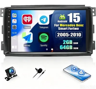 Productafbeelding van 2+64 GB Android 15 Autoradio voor 451 (2005–2010) – 9″ capaciteitstouchscreen, Apple CarPlay & Android Auto, WiFi, GPS, Bluetooth, FM/RDS, EQ