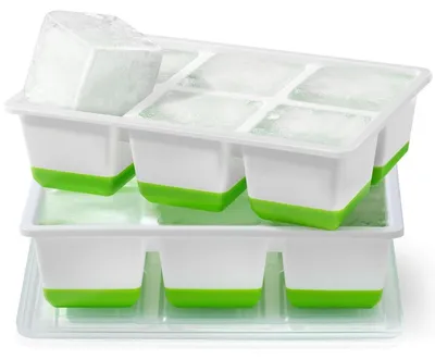 Zdjęcie produktu dla Duża forma do kostek lodu z pokrywką, silikon XXL, 6 cm, wolna od BPA, 2 sztuki, zielona
