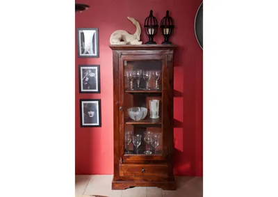Produktbild von MASSIVMOEBEL24 Vitrine Akazie 72x40x155 nougat lackiert OXFORD #527