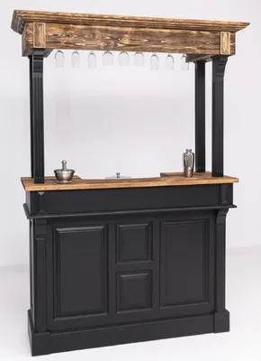 Produktbild von Casa Padrino Landhausstil Theke Schwarz / Braun 150 x 56 x H. 210 cm - Massivholz Thekentisch - Massivholz Barmöbel im Landhausstil