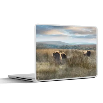 Produktbild von MuchoWow® Laptop Aufkleber Sticker Cover Schottische Highlander - Nebel - Gras 30x21 cm - Sticker für Laptop - Selbstklebend