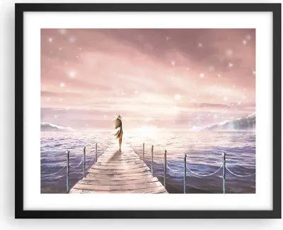 Produktbild von Gerahmtes Poster - Schwarzer Rahmen - Brücke Frau die Sterne - 50x40 cm - Wand Bild - Wanddeko - Wandbilder - Kunstposter - Wandposter - Bilderrahmen - Bilder - Kunstdruck - Wandbild - P2BAA50x40-4350