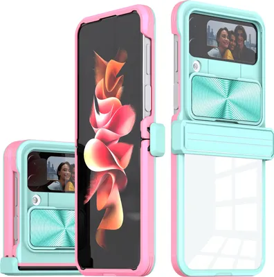 Produktbild von Hülle für Samsung Galaxy Z Flip 4 Transparent TPU Bumper Scharnierschutz Schutzhülle mit Schiebe Kamera Schutz Hellblau