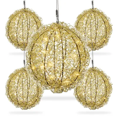 Produktbild von 5er Set Drahtkugel Gold 30 cm 80 LED warmweiß Timer-Funktion Ganzjahresbeleuchtung Dekokugel