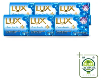 Immagine prodotto di 6 confezioni di sapone Lux Aqua Sparkle, idratante, 80 g per confezione, confezione da 6 pezzi
