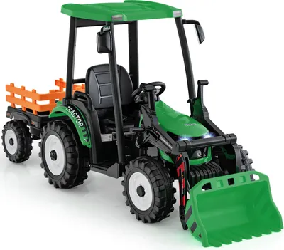 Produktbild von COSTWAY Kinder Traktor mit Anhänger, Elektro Aufsitztraktor mit Fernbedienung & Schaufel, für Kinder ab 3 Jahren (Grün)