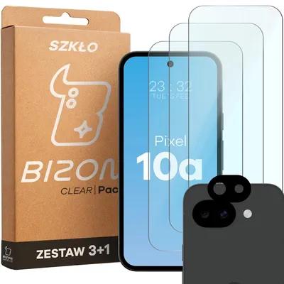 Produktbild von 3x Gehärtetes Glas + Kameraschutz für Google Pixel 10a, Bizon Glass Clear Pack