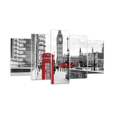 Produktbild von Bilder auf glas - 5 Teile - Schuppen Telefon London - 160x85cm - Glasbilder - Wandbilder - Bilder - zum Aufhängen bereit - Wanddekoration aus Glas - Glas Bilder - Wandbild auf Glas - GEA160x85-4326