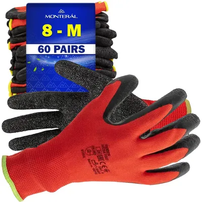 Werkhandschuhe 60 Paar, Gr. 8 M, Latexbeschichtet, Antirutsch