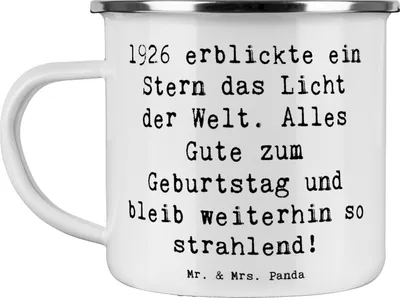 Produktbild von Mr. & Mrs. Panda Emaille Tasse Spruch 1926 Geburtstag Stern - Weiß - Geschenk, Alter, inspirierend, alles Gute zum, strahlender, Blechtasse, Happy Birthday, Outdoor, Pott
