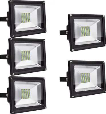 Immagine prodotto di Greenmigo Set da 5 faretti LED da 30 W per esterni, IP65, impermeabili, luce bianca calda