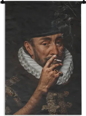 Produktbild von MuchoWow® Wandteppich Wandbehang Wilhelm von Oranien - Adriaen Thomasz - Zigaretten 120x180 cm Tapisserie Dekoration Wandtuch - Schlafzimmer - Dekorationen für das Haus