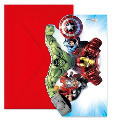 Produktbild von Avengers Geburtstagseinladungen mit Umschlägen, 6 Stück.