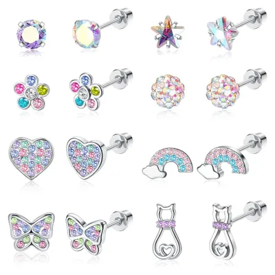 Image de Solidchoice - Boucles d'oreilles hypoallergéniques en acier inoxydable 316L - Coeur et fleur en zircone pour femmes