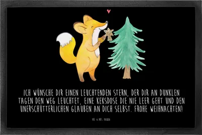 Produktbild von Mr. & Mrs. Panda Schuhabstreifer Fuchs  Weihnachtsbaum 50 x 75 cm - Schwarz - Geschenk, Fussmatte, Winter, fußmatte, Schmutzfangmatte, Weihnachtsdekoration, Schmutzmatte