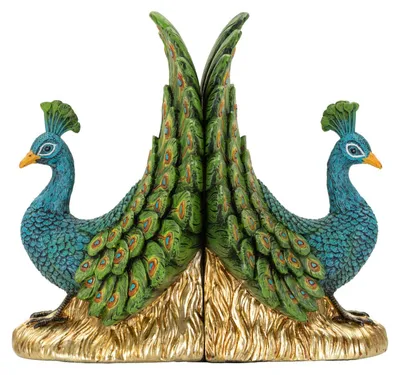 Productafbeelding van Boeksteunen, set van twee, pauwen, polyresin, 20 x 15 x 19 cm, multicolor, Mauro Ferretti