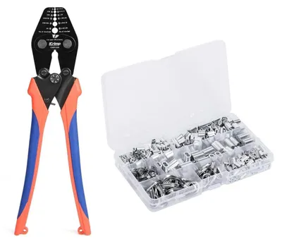 Immagine prodotto di Set di pinze per crimpare cavi, per cavi di diametro 0,3–3,5 mm, con 375 connettori