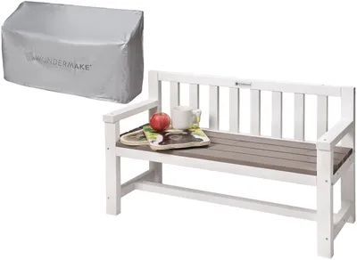 Produktbild von WONDERMAKE® Design Kinder-Gartenbank aus Holz wetterfest mit Textil-Abdeckung und Lehne, 2-Sitzer Kinderbank Holzbank Parkbank Kinder Sitzbank Outdoor