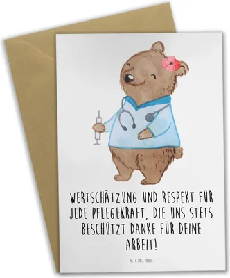 Produktbild von Mr. & Mrs. Panda Grußkarte Pflegekraft Wertschätzung - Weiß - Geschenk, Grußkarten, Anerkennung, Fürsorge, osterkarte, weihnachtskarten, Pflege, Danke sagen, Bedanken