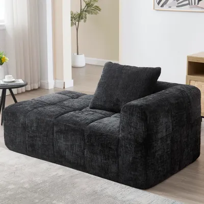 Produktbild von Chaiselongue-Sofa Kein Zusammenbau Weiches Sofa Kissen Seitentaschen Schwarz 158 x 90 x 60 cm