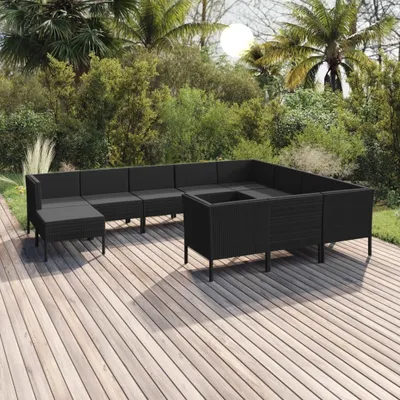 Produktbild von "2024 Moderne" 11-tlg. Garten-Lounge-Set mit Auflagen Poly Rattan Schwarz - Gartenset Sitzgruppeen Neu3654495