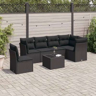 Produktbild von Modernen StilGarten-Lounge-Set, 7-tlg. Garten-Sofagarnitur,Gartenmöbel mit Kissen Schwarz Poly Rattan DE1553