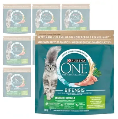Produktbild von Purina One Bifensis Indoor Formula Trockenfutter für Katzen mit Truthahn, 8 x 1,5 kg