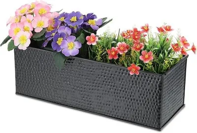 Immagine prodotto di Vaso per erbe aromatiche da interno - Lungo e stretto per le erbe aromatiche - Dimensioni: 14x40x15 cm - Vaso da fiori rettangolare nero