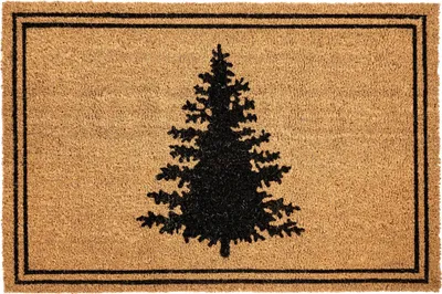 Produktbild von BELIANI Fußmatte Naturfarben Kokosfasern 60 x 90 cm Weihnachten Weihnachtsmotiv Weihnachtsbaum Rutschfeste Unterseite Fußabtreter Türvorleger
