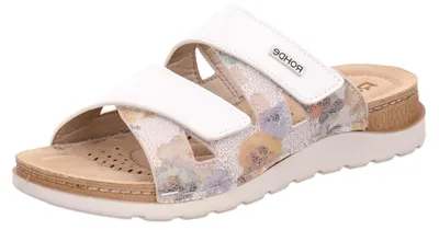 Produktbild von Rohde Damen Pantolette mit Blumendruck und Lederdecksohle Baviera 1302, Größe:38 EU, Farbe:Weiß