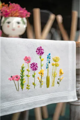 Produktbild von Vervaco Tischläufer Plattstich Set "Frühlingsblumen", Stickbild vorgezeichnet, 40x100cm