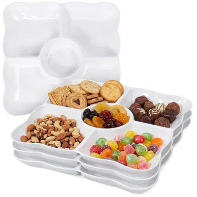 Snackbord-Set 4er, 5 Fächer, 25x24 cm, Kunststoff, weiß
