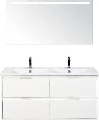 Produktbild von Sanox Badmöbel-Set Porto BxHxT 121 x 170 x 51 cm Frontfarbe weiß mit Doppel-Waschtisch Keramik weiß, Waschtischunterschr