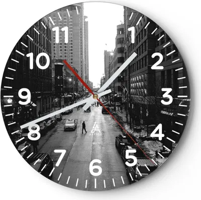 Produktbild von Wanduhr - Rund - Glasuhr - Stadt Straße Haus - 40x40cm - Schleichendes Uhrwerk - Lautlos - zum Aufhängen bereit - Dekoration Modern - Wanddekoration aus Glas - C4AR40x40-3688