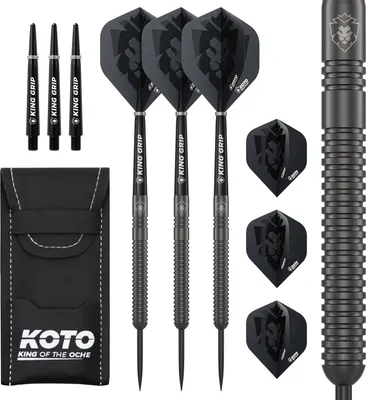 Produktbild von KOTO - Sting Black PVD 90% Dartpfeile 23 G, Tungsten Profi Steel Darts mit Flights + Shafts & Dartwallet, Fester Ringgrip
