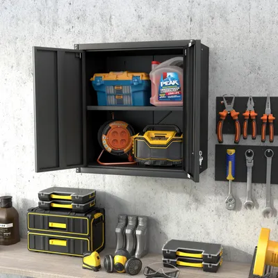 Image de Armoire métallique haute à 2 portes, noire, avec étagères réglables