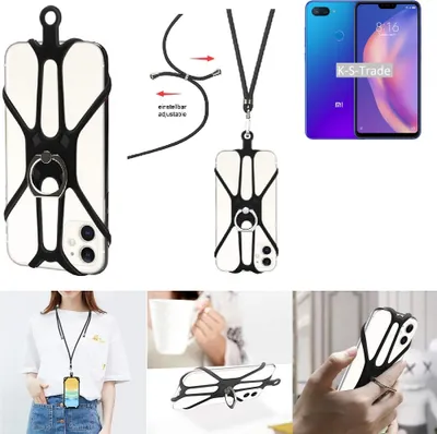 Produktbild von K-S-Trade 3in1 Handykette Handyband Handykordel Halsband Smartphone-Ring Handy-Ring kompatibel mit Xiaomi Mi 8 Fingerhalterung Handyring Tischständer