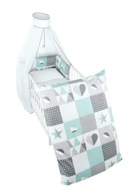 Produktbild von roba Kinder-Bettgarnitur 4-tlg 'Happy Patch mint', Bettwäsche 100x135 (Decke & Kissen), Nest, Himmel