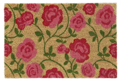Kokos-Fußmatte mit Rosenmuster, 40x60 cm, rutschfest