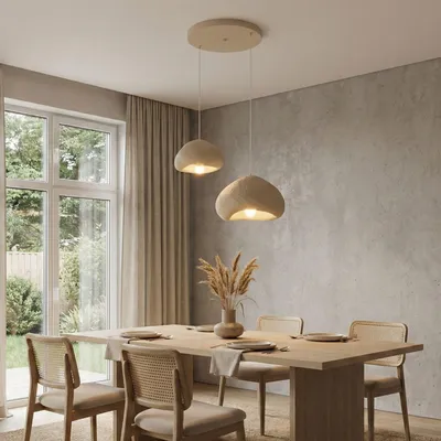 Produktbild von Opviq, Hochwertiger Kronleuchter, Beige, Metallkörper, Fiberglas-Kappe, Höhenverstellbar (50-115 cm), Ø40 cm, 2 x E27, Max 40 W, Modernes Design für stilvolle Räume.