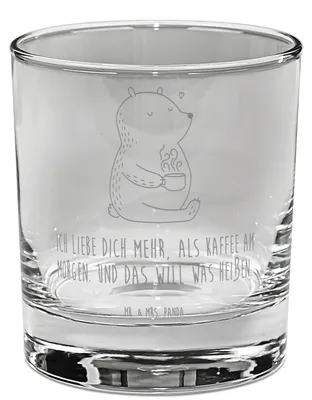 Produktbild von Mr. & Mrs. Panda Cocktailglas Bär Morgenkaffee - Transparent - Geschenk, Ehefrau, Valentinstag, Glas, für Gin, Tumbler, Mitbringsel, Jahrestag, gravur, Hochzeitstag