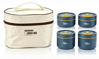 Isolierte Lunchbox aus Edelstahl, 4 Behälter mit Tasche