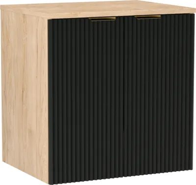 Zdjęcie produktu dla WENA Szafka pod umywalkę z drzwiczkami 60 cm, ryflowane fronty, metalowe uchwyty w kolorze złotym (kolor: czarny/orzech)
