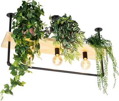 Produktbild von QAZQA - Industrie I Vintage I Industrie I Vintage I Deckenleuchte I Deckenlampe I Lampe I Leuchte schwarz mit Holz 3-flammig-Licht - Regal I Wohnzimmer I Schlafzimmer - Rechteckig I Länglich - LED gee