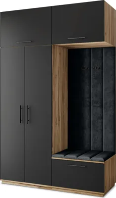 Produktbild von Masseno Garderobe-Set REMA 150/240/60 cm Modern Garderobenschrank Eiche Wotan, Veloursstoff MONOLITH 95 (Schwarz)